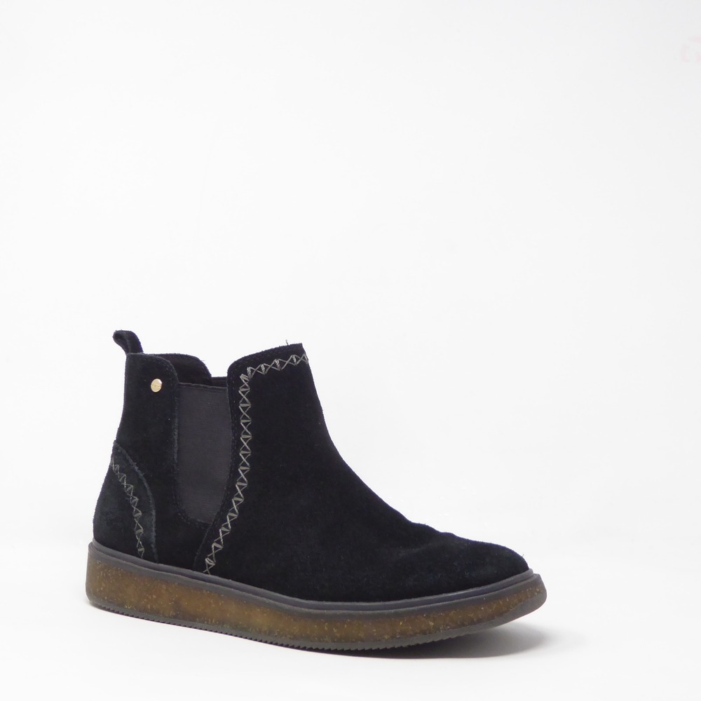 Earth Elements Women Avens Bootie Black Suede Chelsea Stitch Detail Size 10